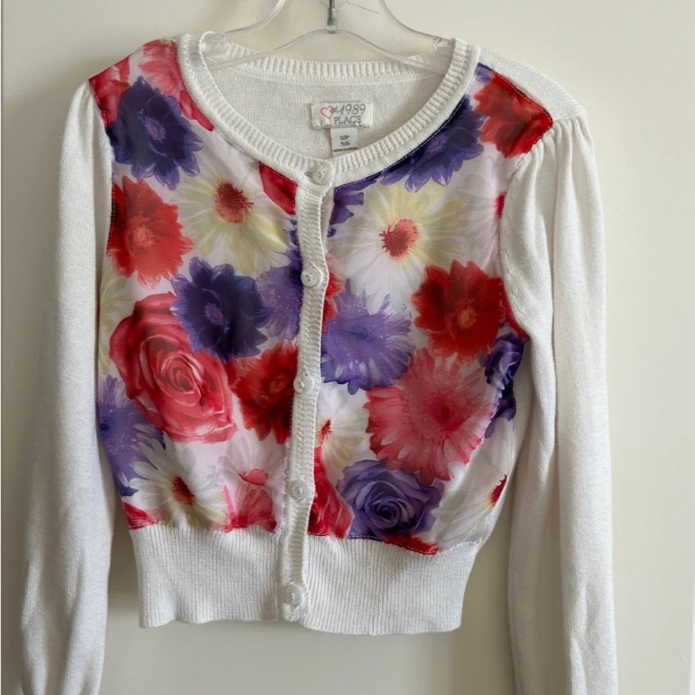 Est. 1989 Place Girls White/Red/Purple‎ Floral Button Down Sweater Size S/P 5/6 - Picture 3 of 7